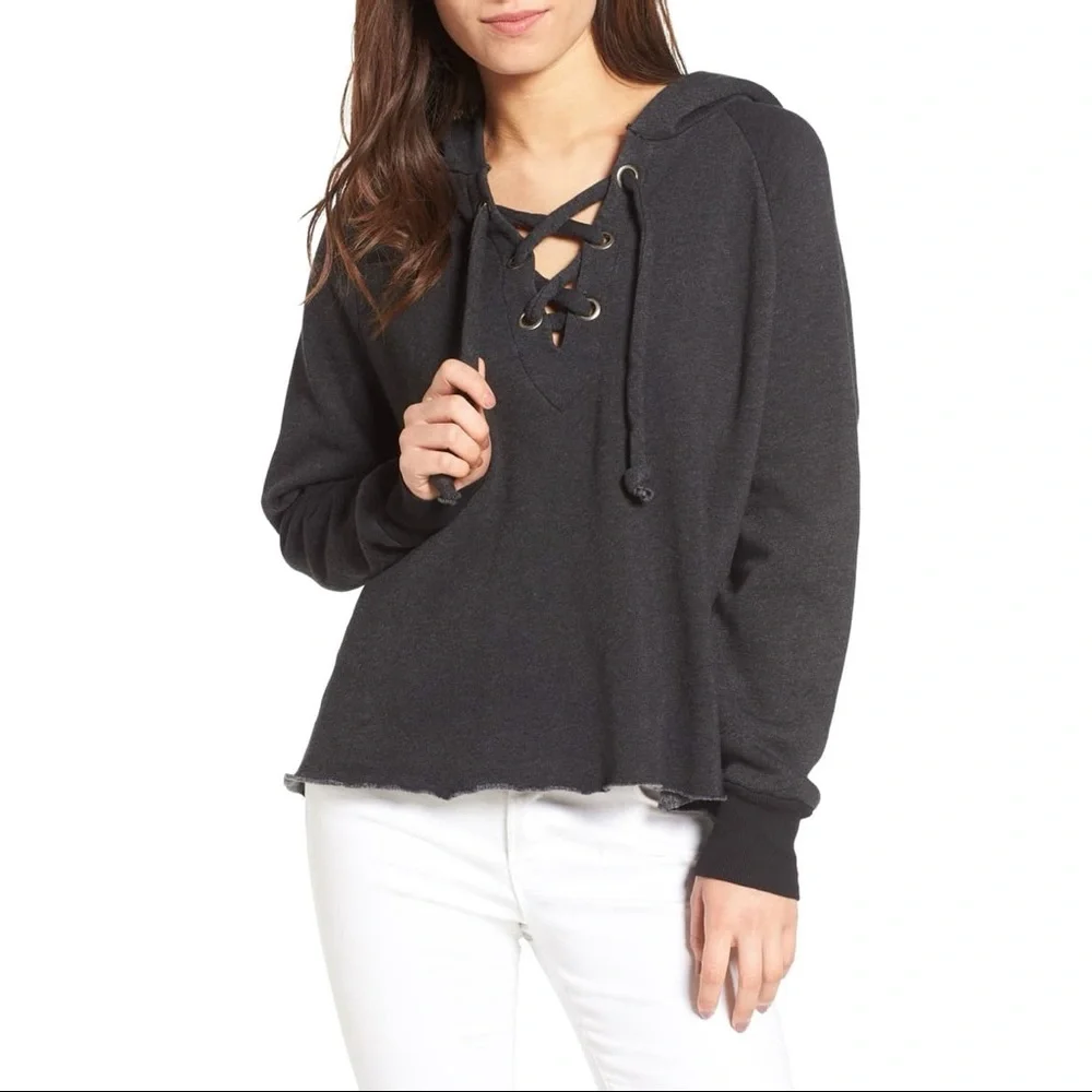 NEW Wildfox Hutton Lace Up Hoodie Sweater Large - Picture 7 of 7